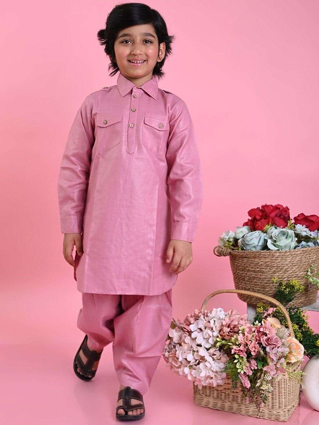 saka designs boys peach-coloured regular kurta with salwar