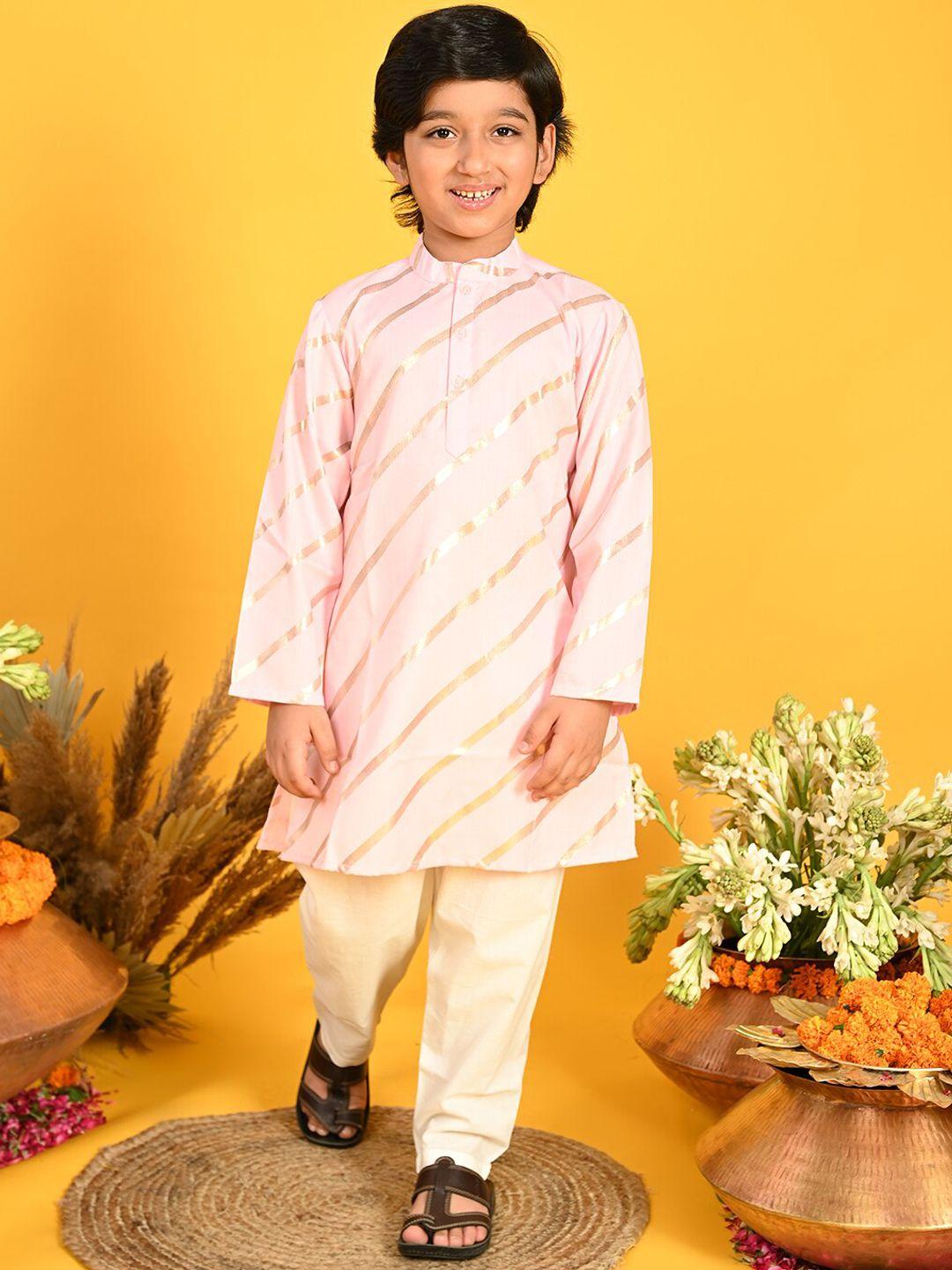 saka designs boys pink printed regular kurta with pyjamas