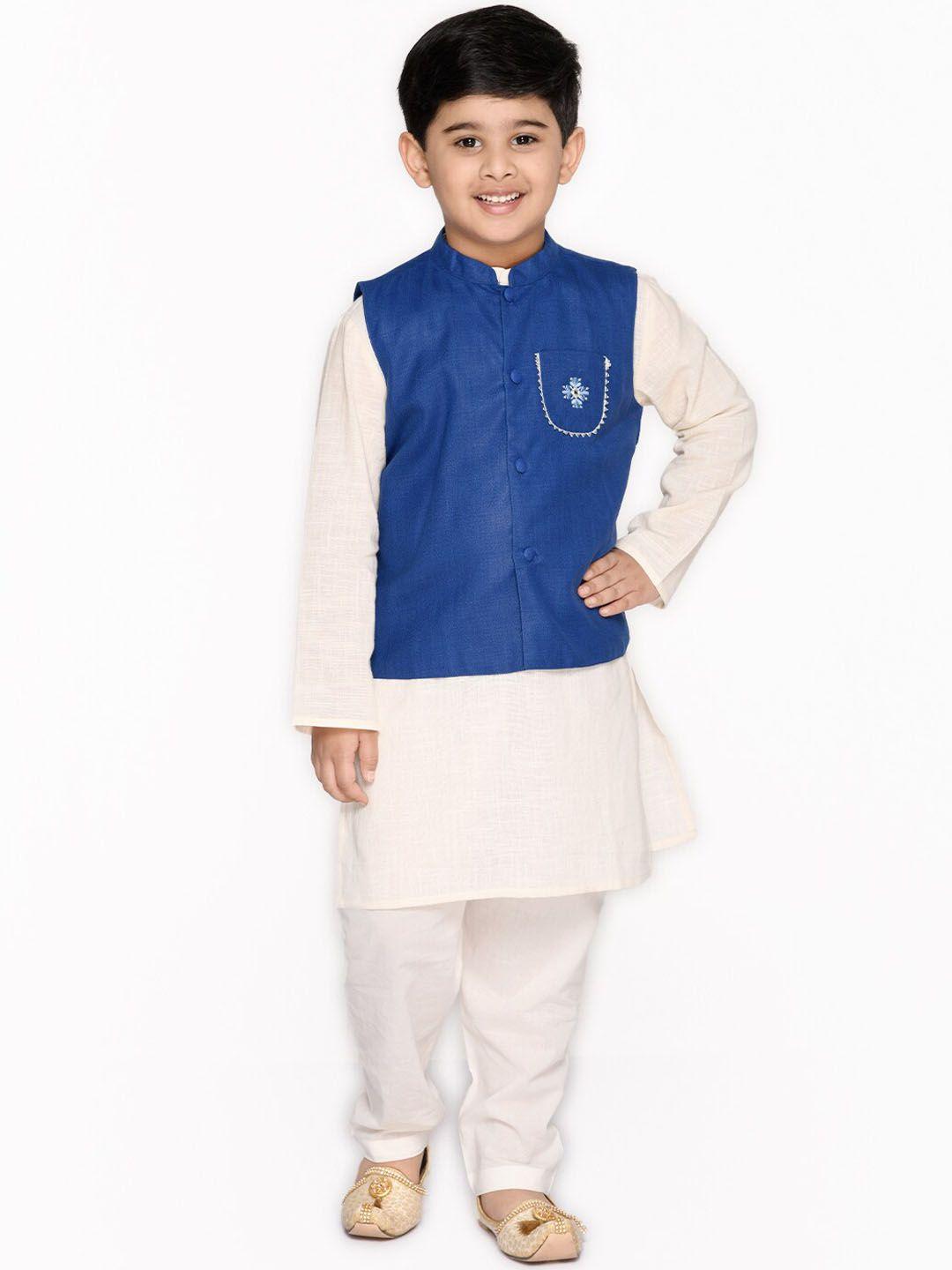 saka designs boys pure cotton kurta with pyjamas & jacket