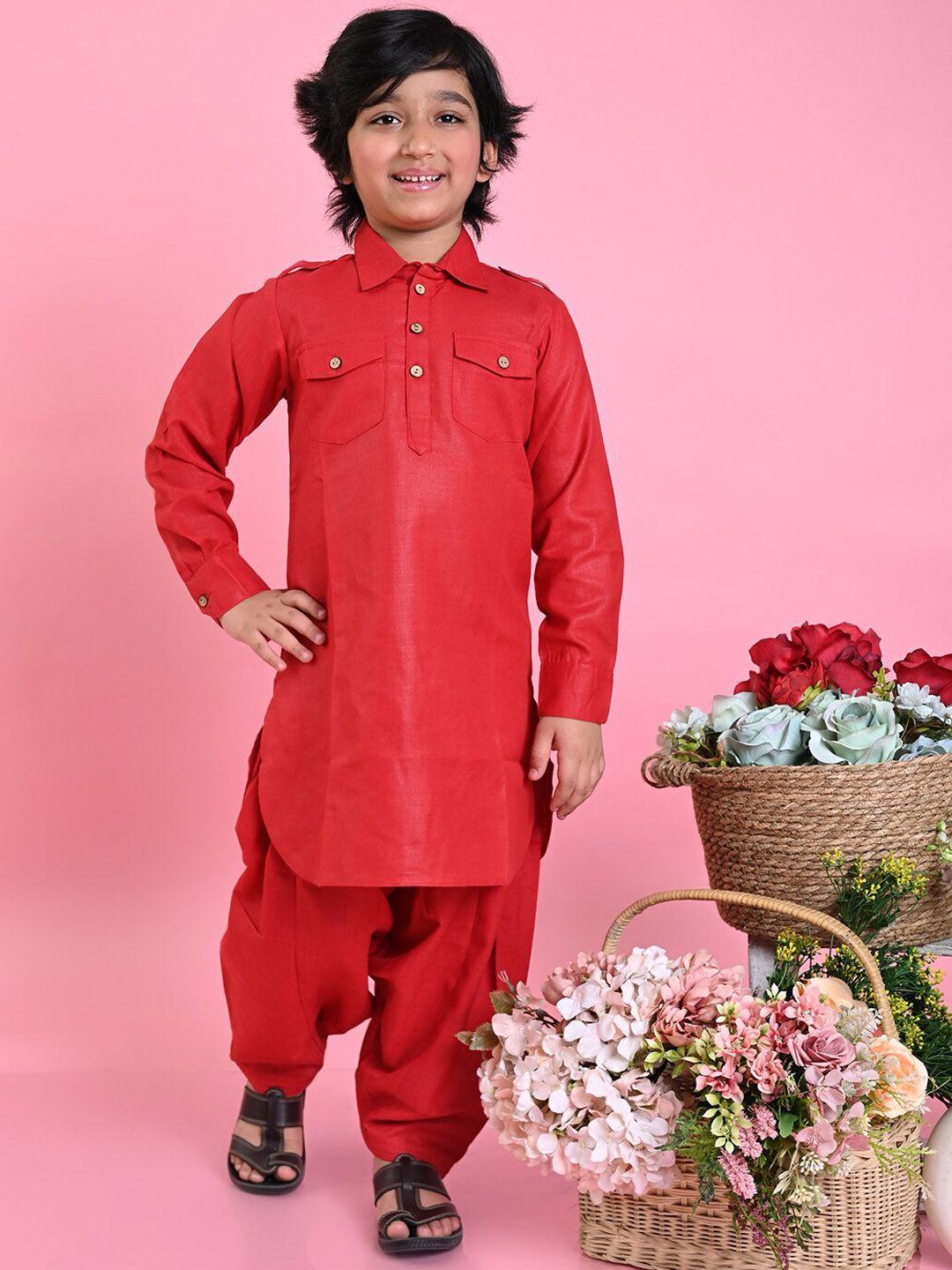 saka designs boys red regular kurta with dhoti pants
