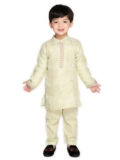 saka designs kids light green checks full sleeves kurta with pyjamas