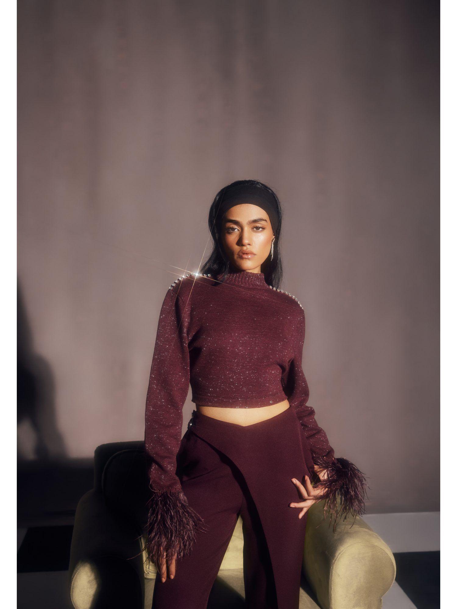 sakara shimmer sweater burgundy