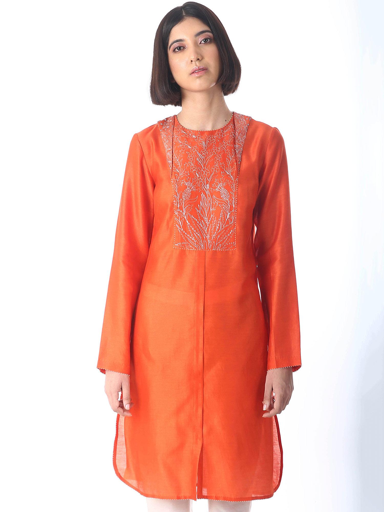 saksham and neharicka orange chanderi tunic