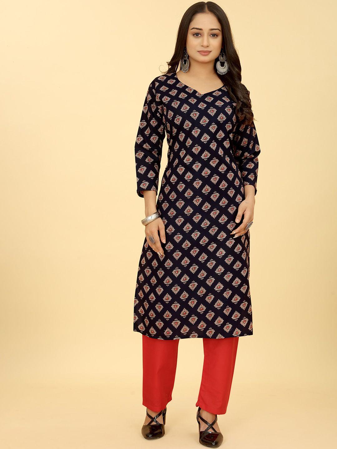 sakshipriya ethnic motifs printed straight kurta with trousers