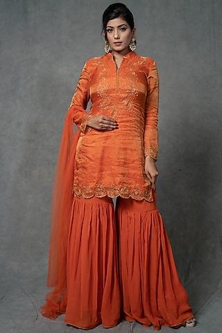 salamander orange georgette gharara set