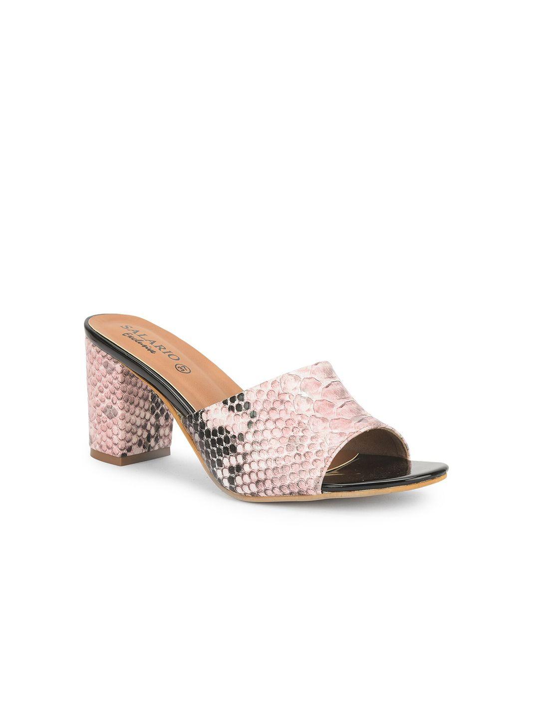 salario pink & black printed party block heels