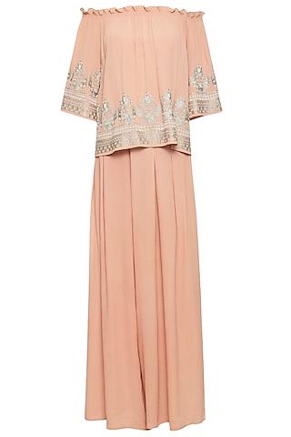 salmon pink embroidered cape with pants