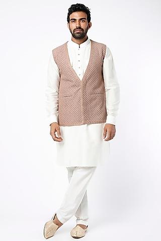 salmon beige textured bundi jacket