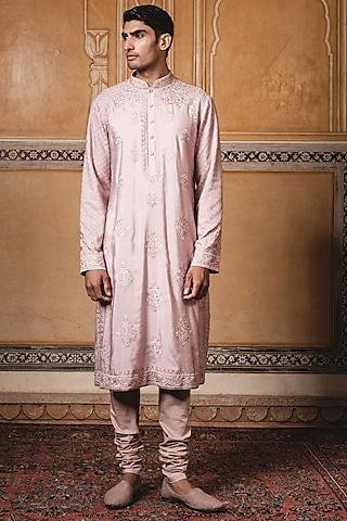 salmon embroidered kurta set