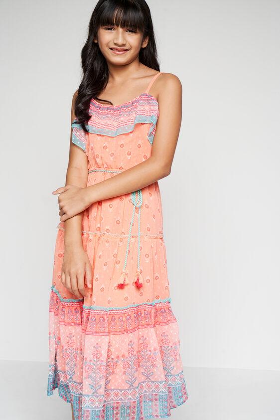 salmon frill maxi dress