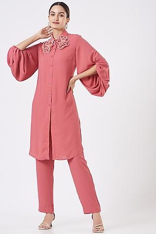 salmon georgette kurta set