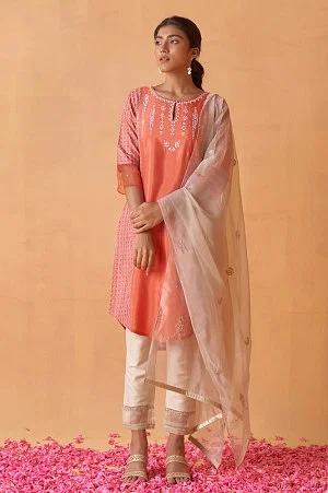 salmon orange embroidered kurta