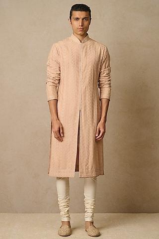 salmon pink cotton silk & poplin kurta set