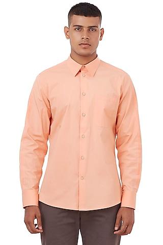 salmon pink cotton slub shirt