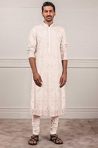 salmon pink embroidered kurta set