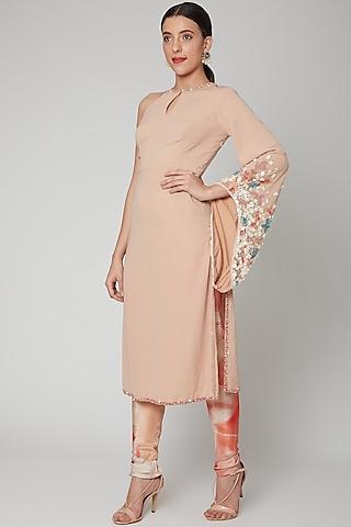 salmon pink embroidered kurta with trousers
