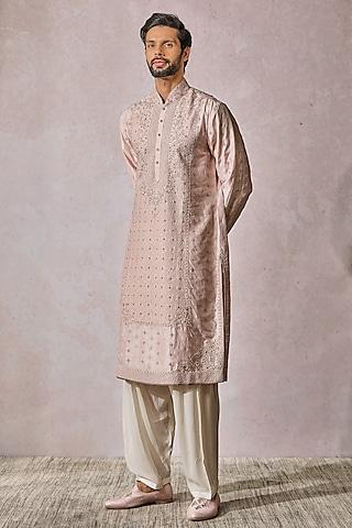 salmon silk floral printed kurta set