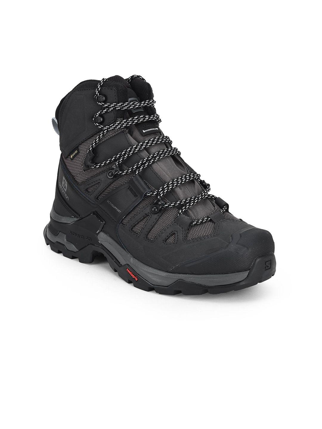 salomon men black leather trekking shoes