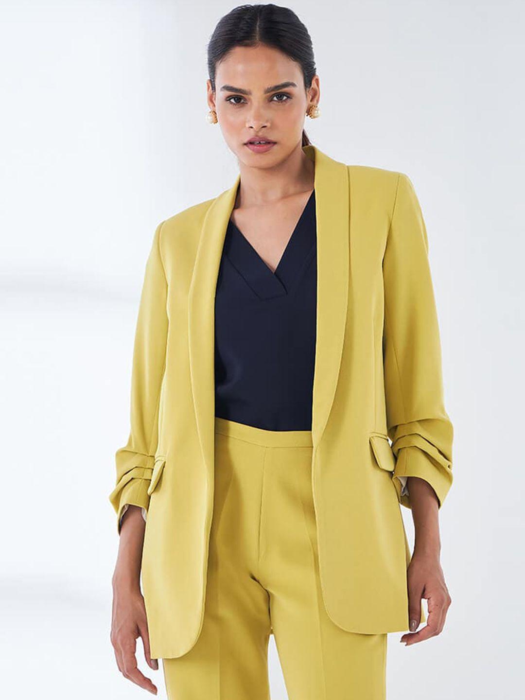 salt attire open front ruched sleeves comfort-fit casual blazer