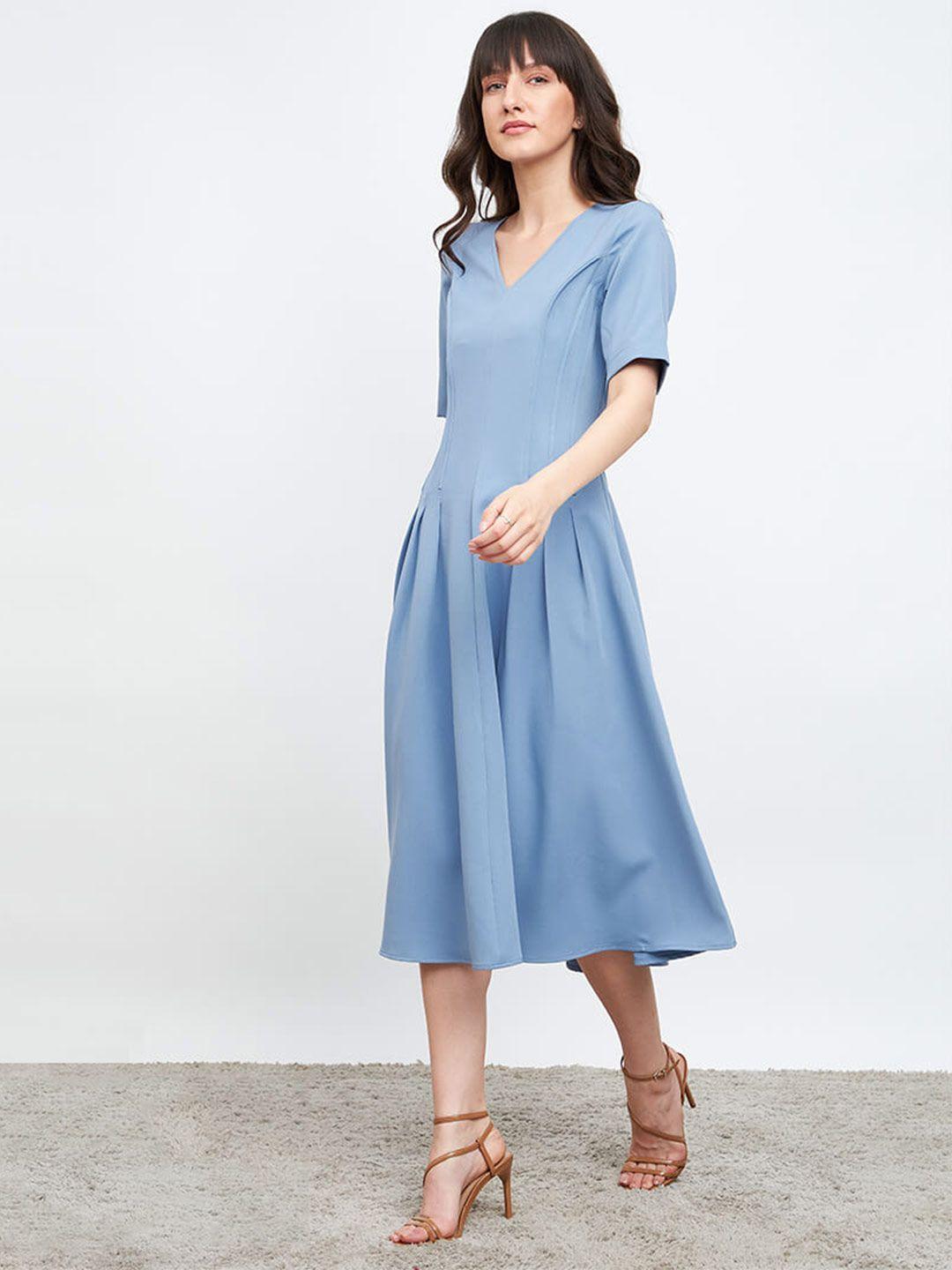 salt attire blue fit & flare midi dress