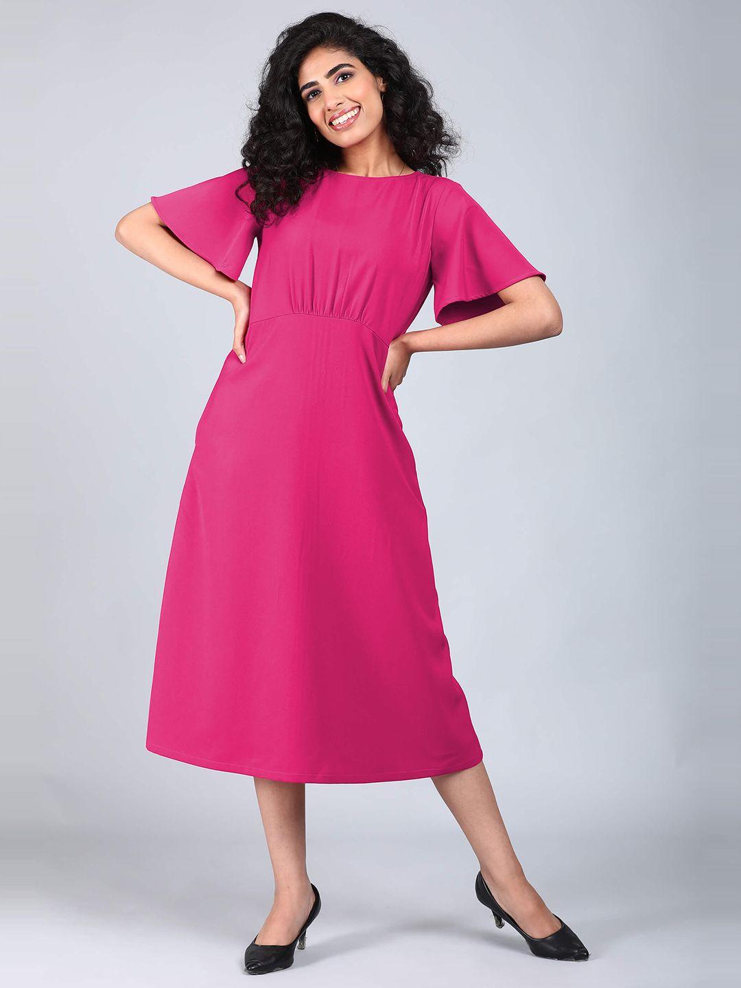 salt attire flared sleeve a-line midi dress