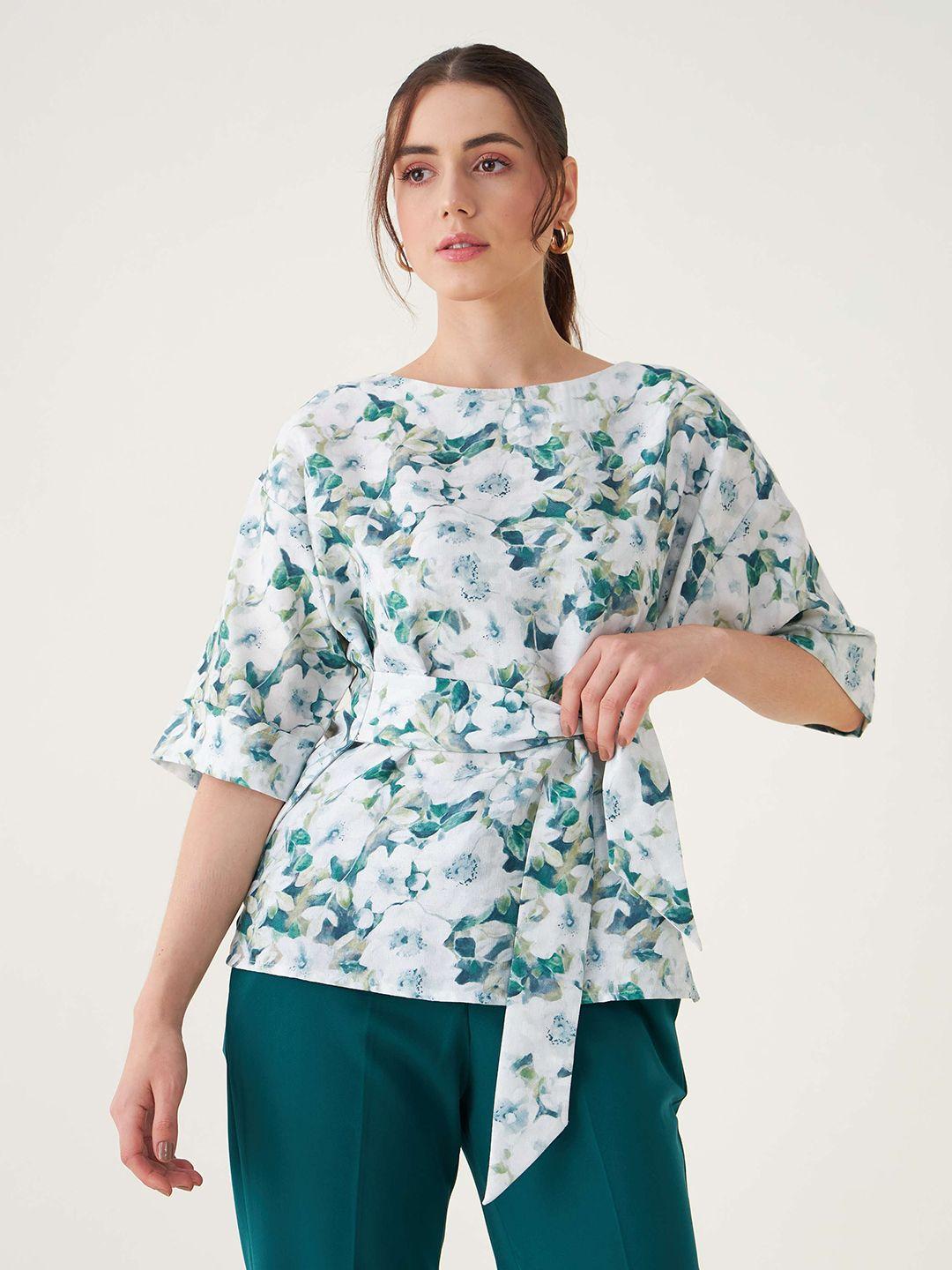 salt attire floral printed boat neck top