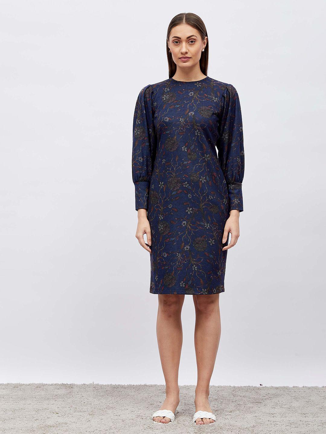 salt attire floral printed puff sleeve sheath dress