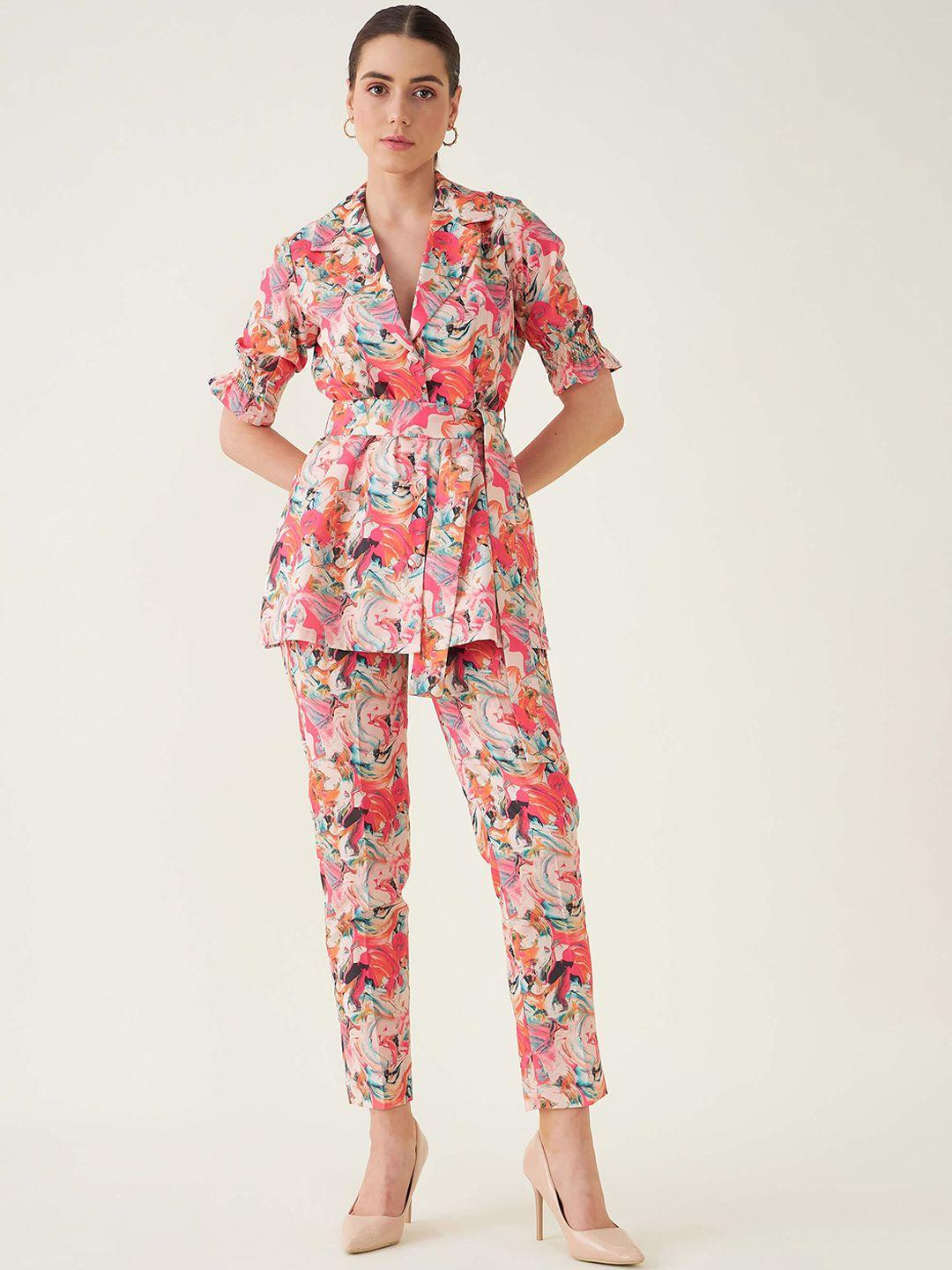 salt attire pretty feminine printed shirt-collar top with trouser co-ords