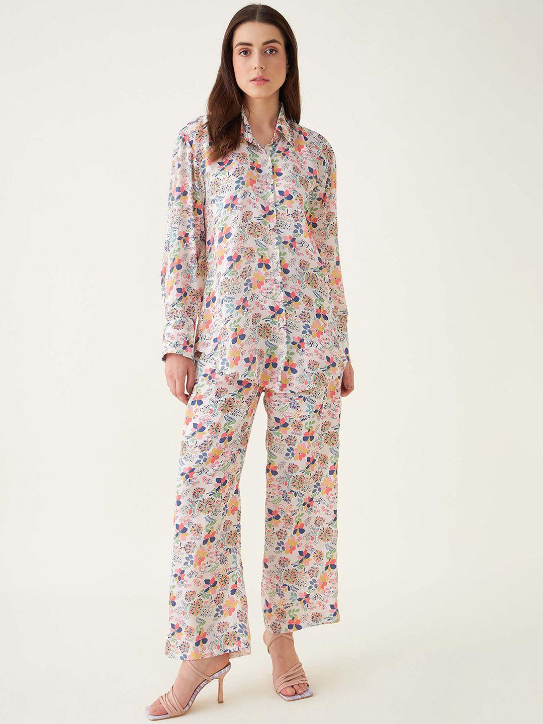 salt attire printed collar-neck shirt with mid-rise trouser co-ords