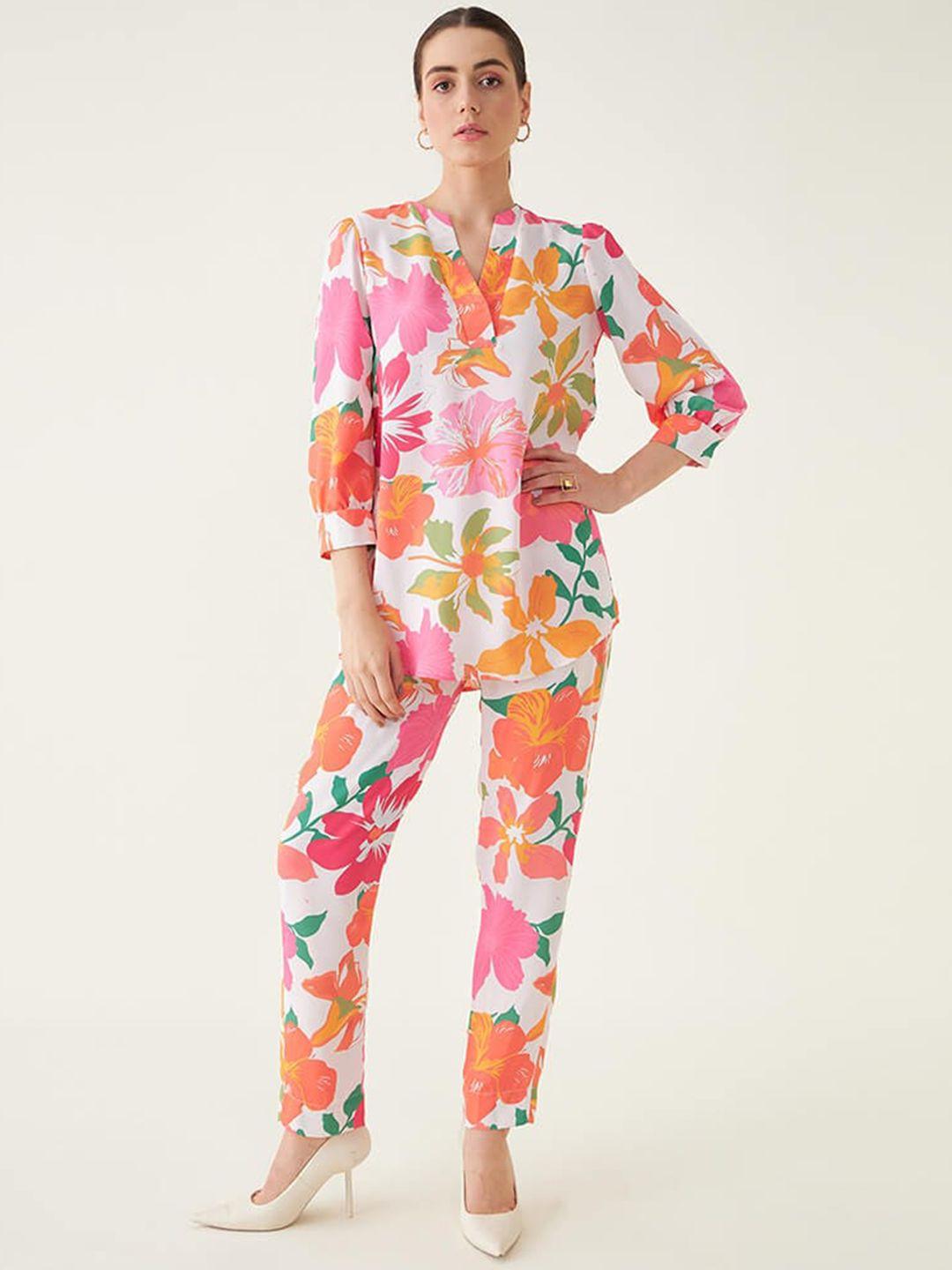 salt attire printed v- neck tunic with flared trouser co-ords