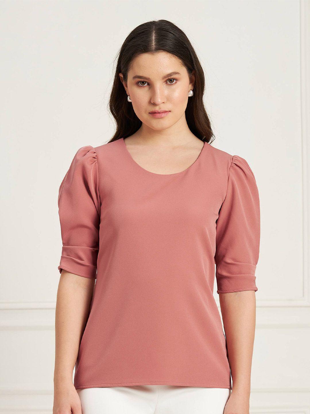 salt attire round neck puff sleeve top