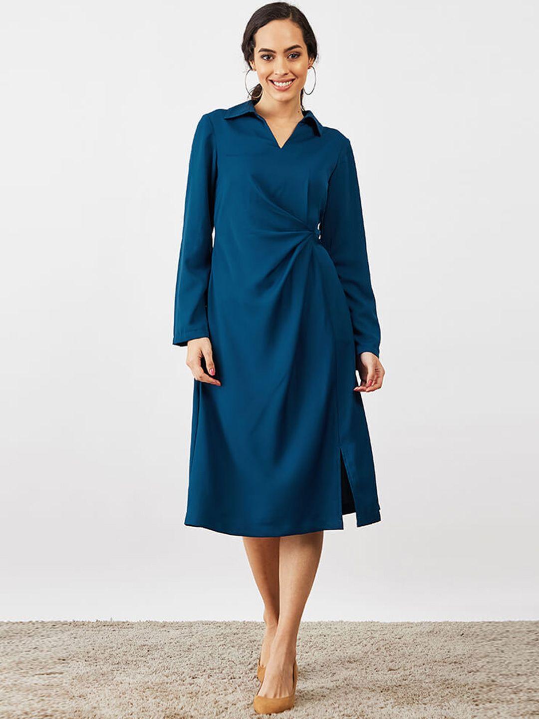 salt attire teal fit & flare midi dress