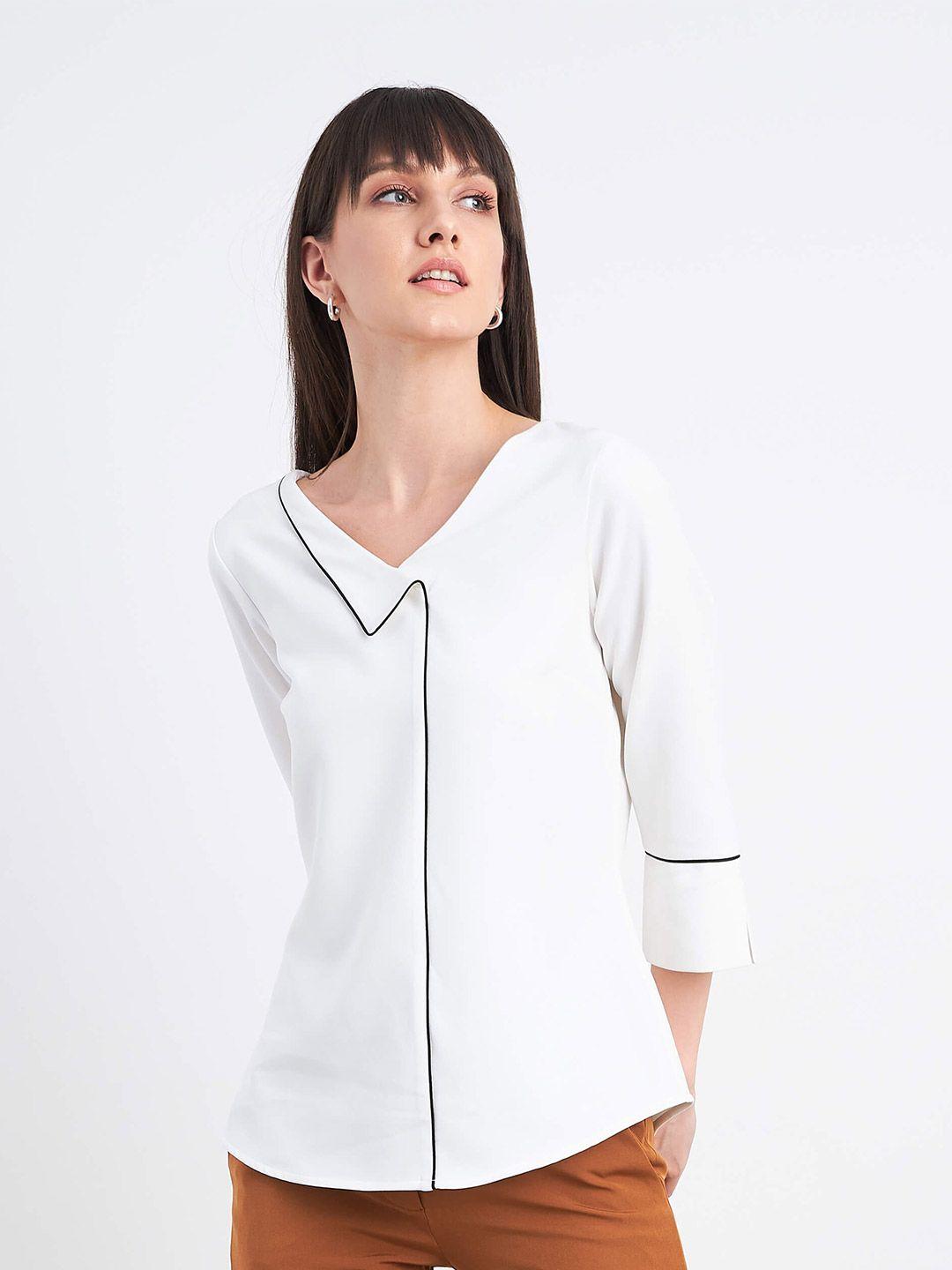 salt attire v-neck contrast piping detail shirt style top