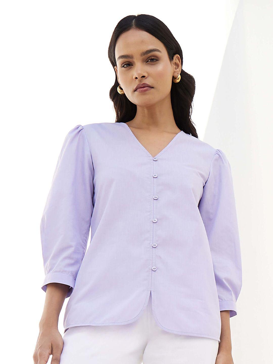 salt attire v-neck puff sleeves cotton shirt style top