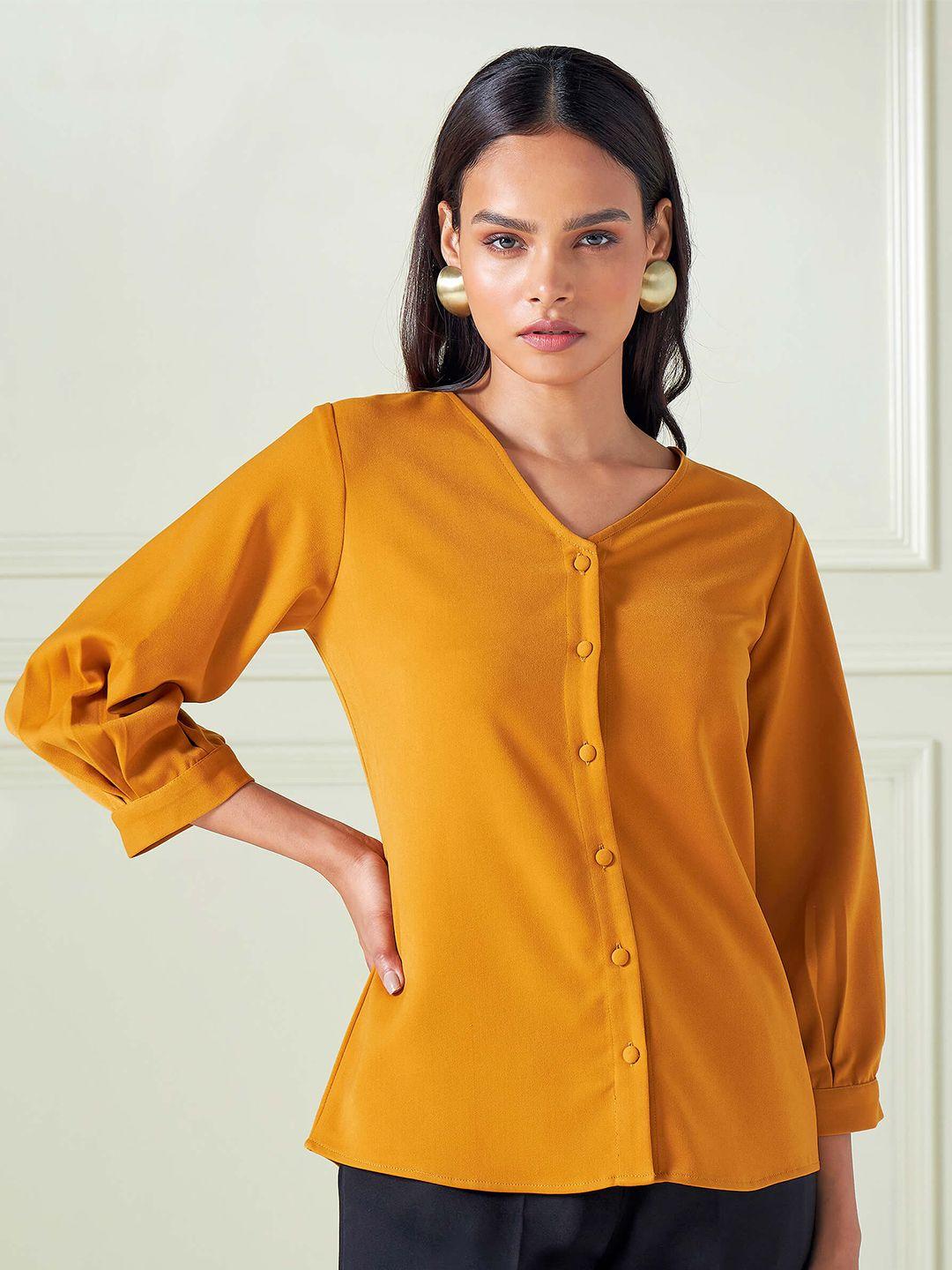 salt attire v neck puff sleeves shirt style top