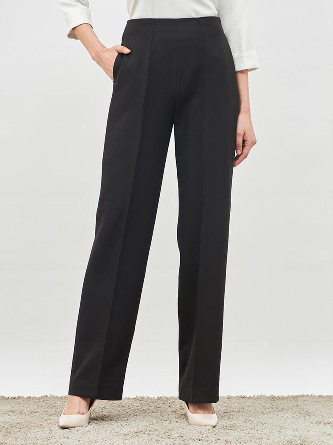salt attire women straight fit high-rise wrinkle free parallel trousers