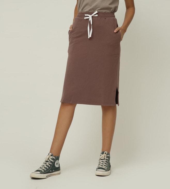 saltpetre elegant organic cotton coffee brown pencil skirt