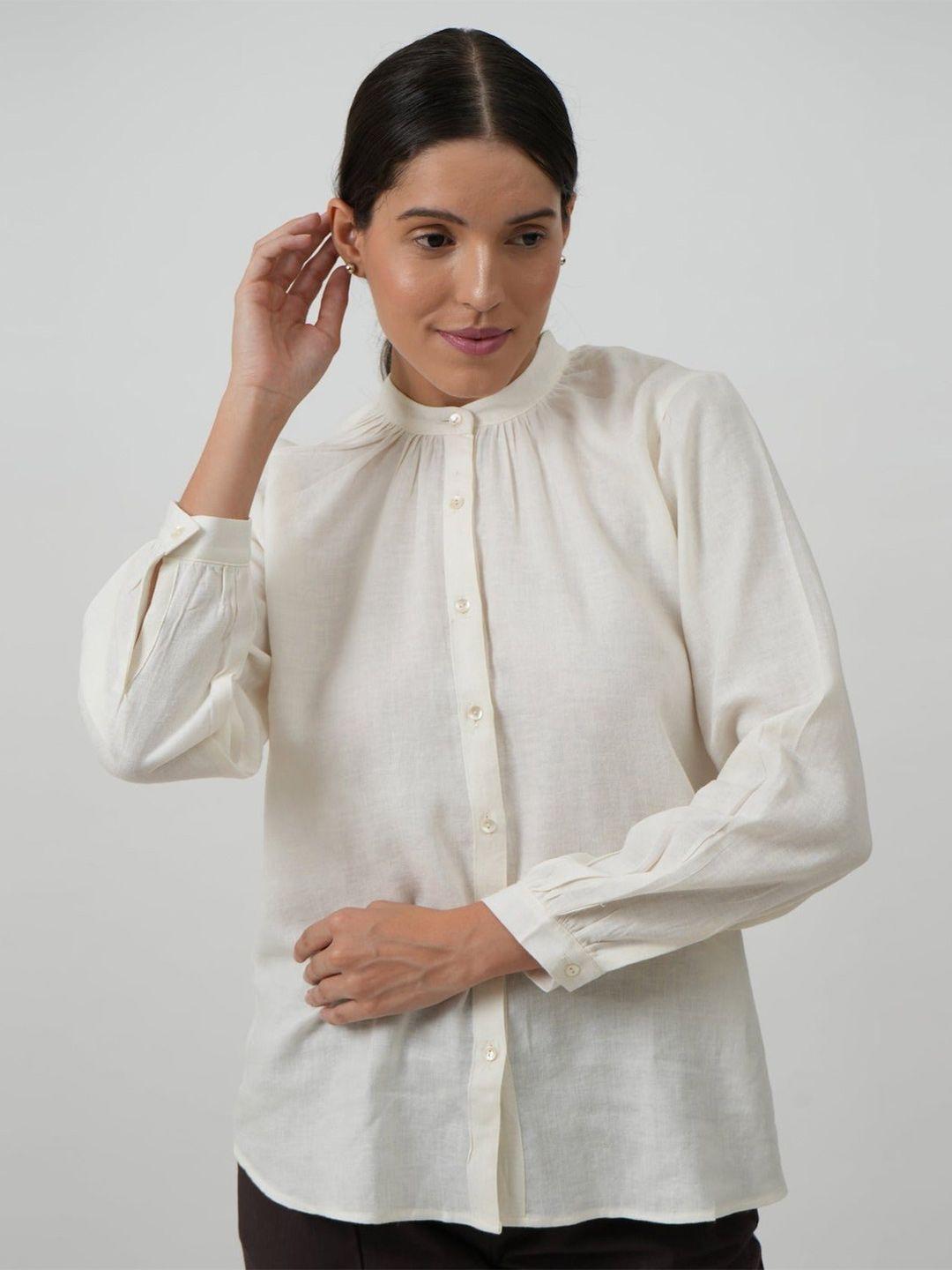 saltpetre band collar organic cotton shirt with trouser