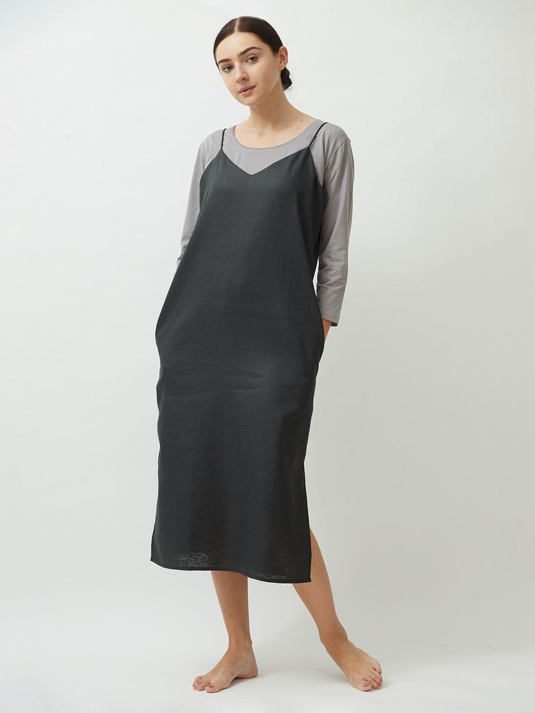 saltpetre black a-line shoulder straps midi dress