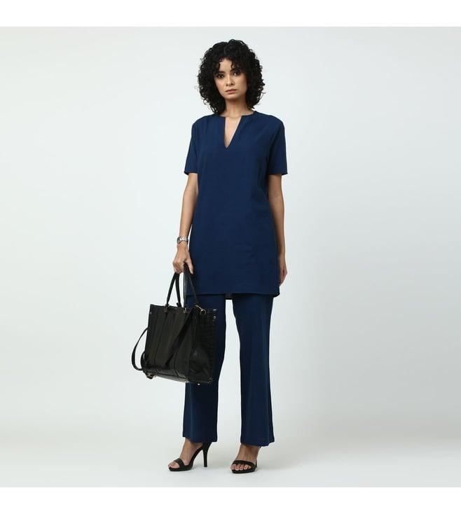 saltpetre classic cotton navy tunic and trouser coord set