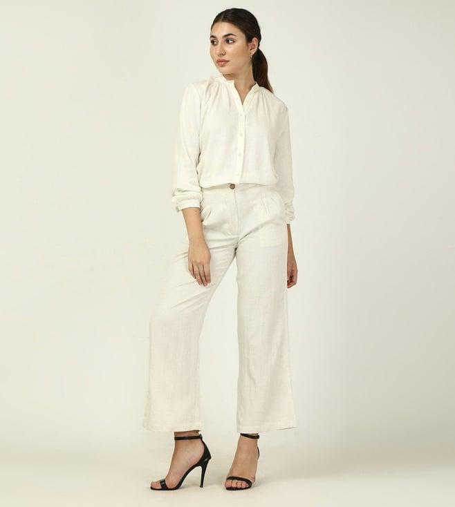 saltpetre classic linen cream shirt and wide leg trouser coord set