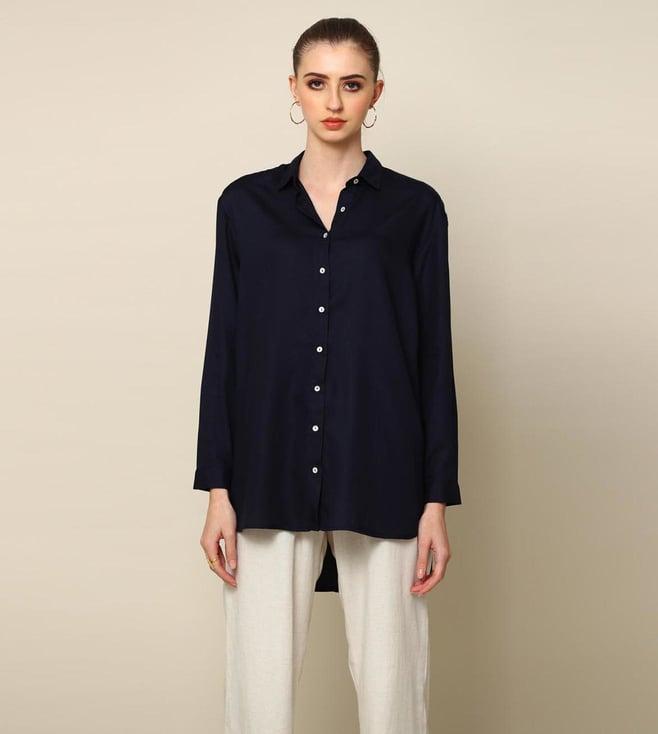 saltpetre classic linen navy blue shirt