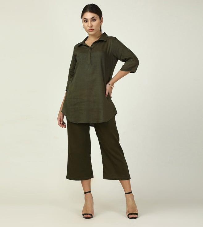 saltpetre classic linen olive tunic & wide leg trouser co-ord set