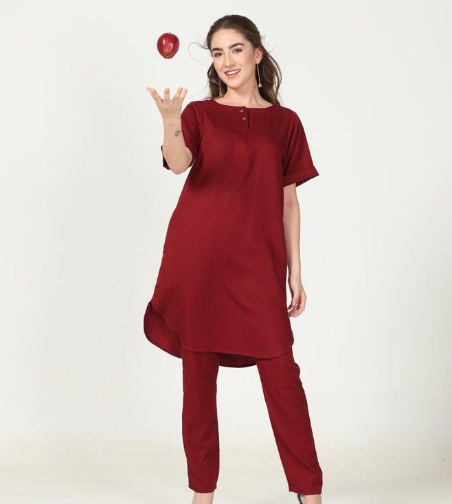 saltpetre classic maroon tunic in tencel