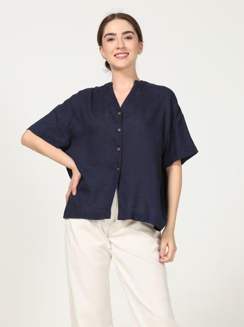 saltpetre classic navy drop shoulder shirt in modal