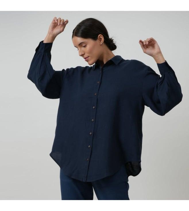 saltpetre classic navy shirt in linen