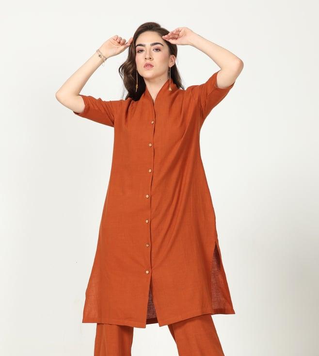 saltpetre classic oragne long shirt in organic cotton