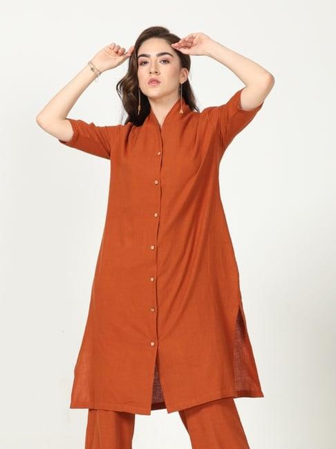 saltpetre classic oragne long shirt in organic cotton