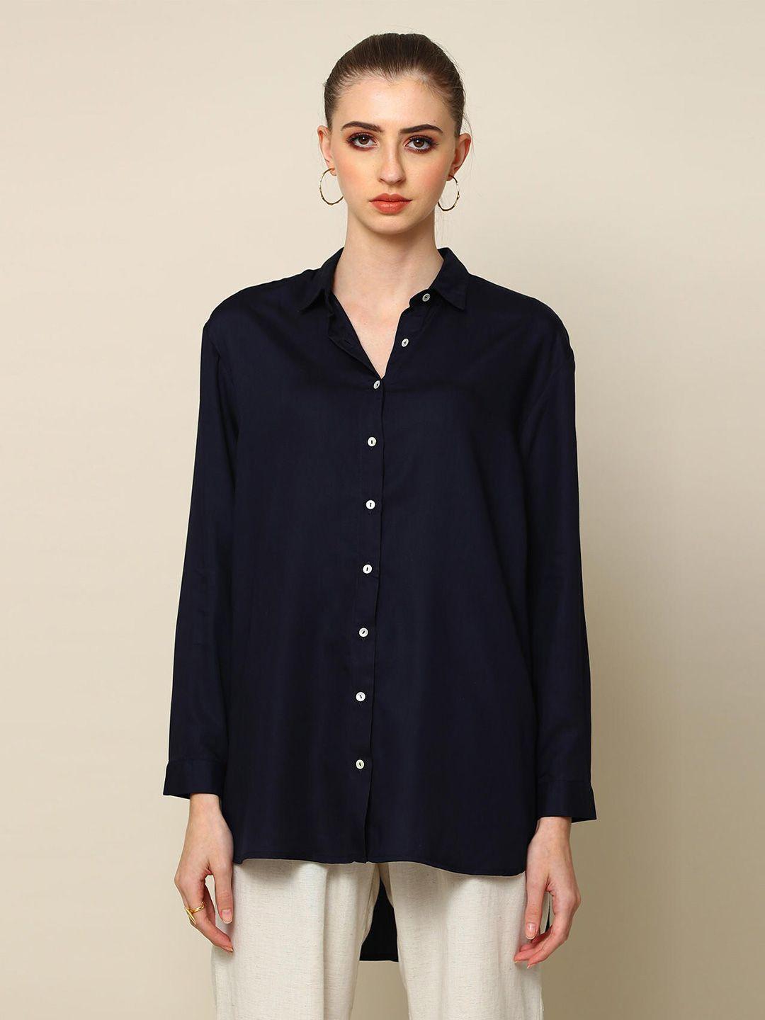 saltpetre classic spread collar organic cotton longline casual shirt