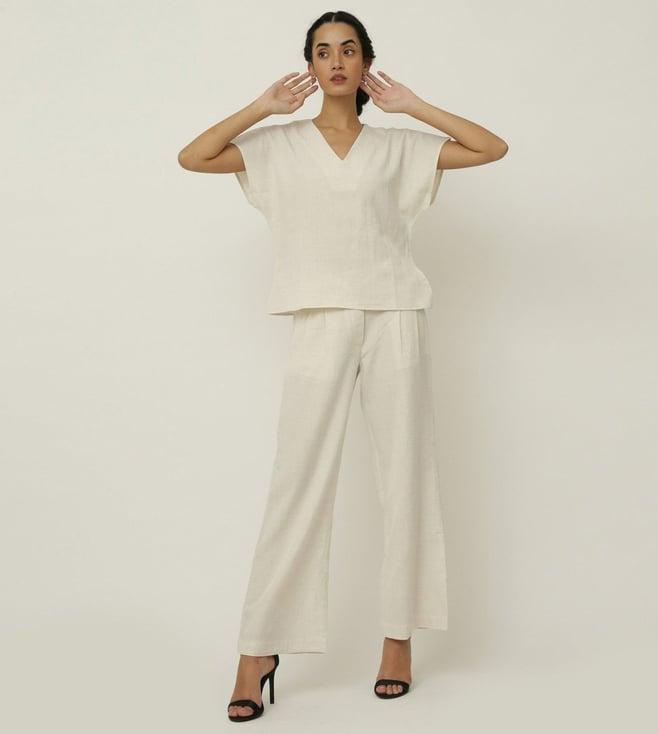 saltpetre classic tencel cream top and trouser co-ord set